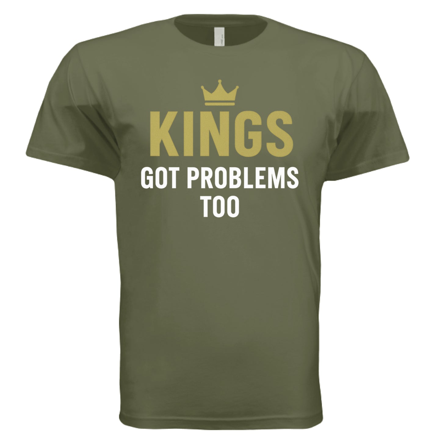 MILITARY GREEN - ‘Kings Got Problems Too’ men’s tee – mental health awareness shirt for Black men – VBD Couture streetwear